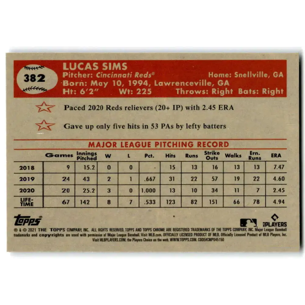 2021 Topps Chrome Platinum Anniversary #382 Lucas Sims NM-MT Cincinnati Reds Baseball Card - Baseball Card Single