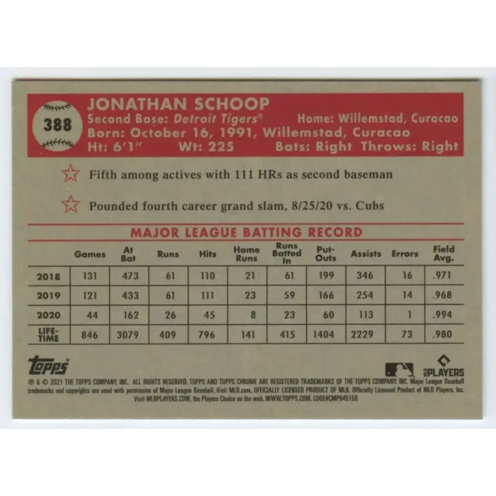 2021 Topps Chrome Platinum Anniversary #388 Jonathan Schoop NM-MT Detroit Tigers Baseball Card - Baseball Card Single