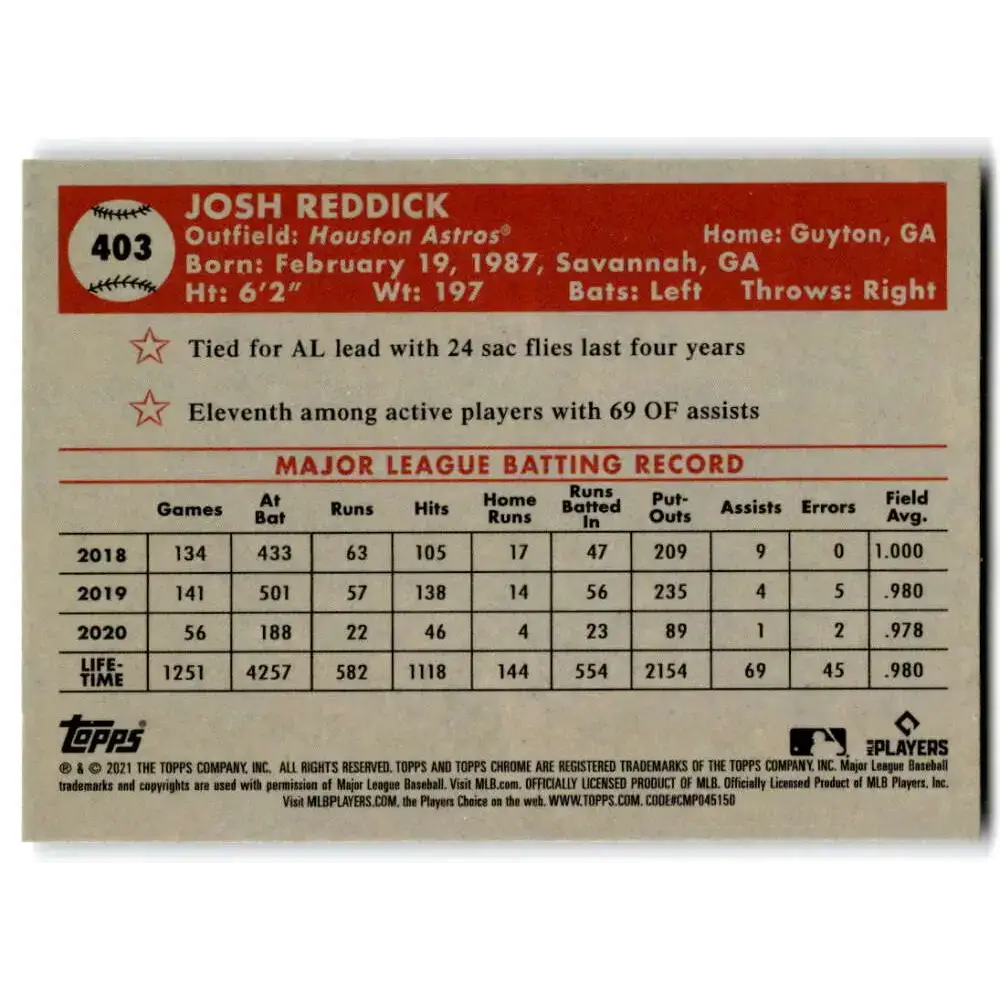 2021 Topps Chrome Platinum Anniversary #403 Josh Reddick NM-MT Houston Astros Baseball Card - Baseball Card Single