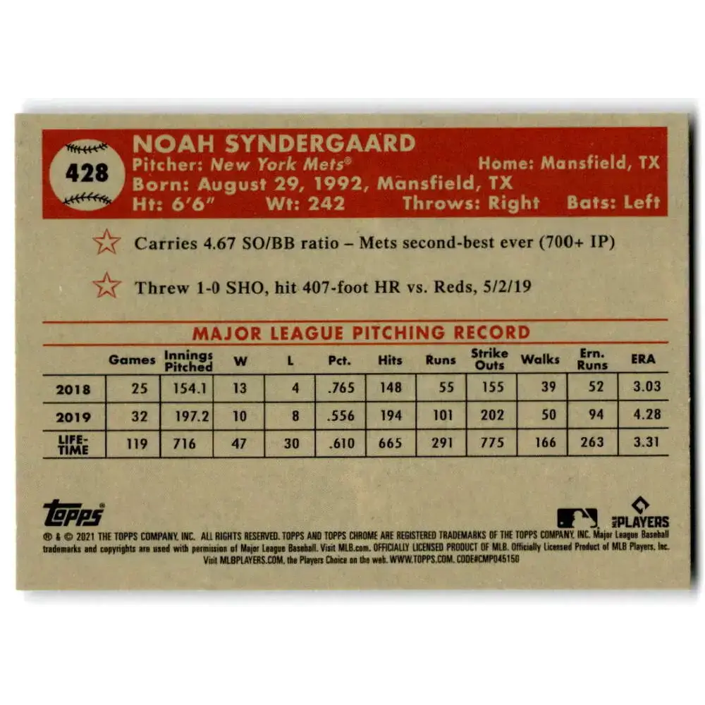 2021 Topps Chrome Platinum Anniversary #428 Noah Syndergaard NM-MT New York Mets Baseball Card - Baseball Card Single