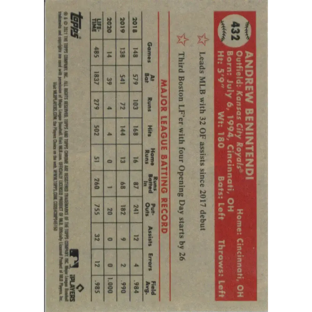 2021 Topps Chrome Platinum Anniversary #432 Andrew Benintendi NM-MT Kansas City Royals Baseball Card - Baseball Card