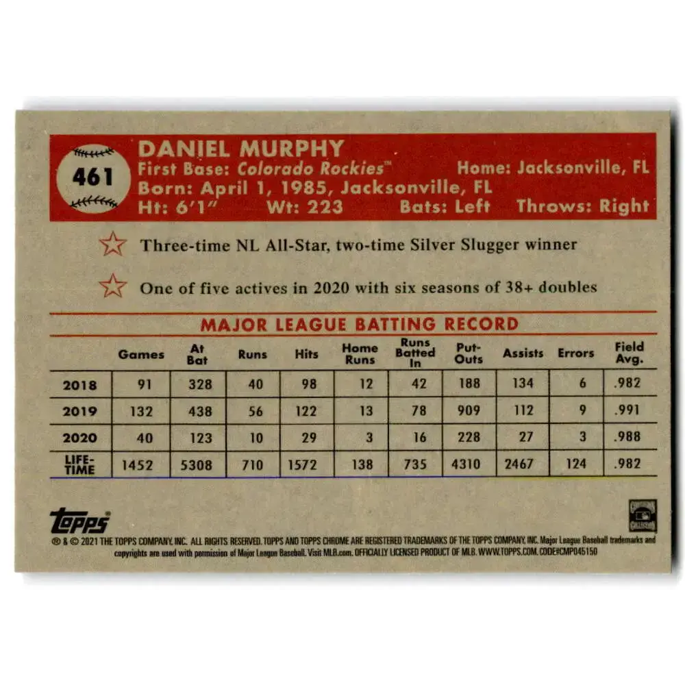 2021 Topps Chrome Platinum Anniversary #461 Daniel Murphy NM-MT Colorado Rockies Baseball Card - Baseball Card Single