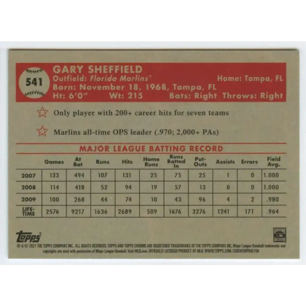 2021 Topps Chrome Platinum Anniversary #541 Gary Sheffield NM-MT Florida Marlins Baseball Card - Baseball Card Single