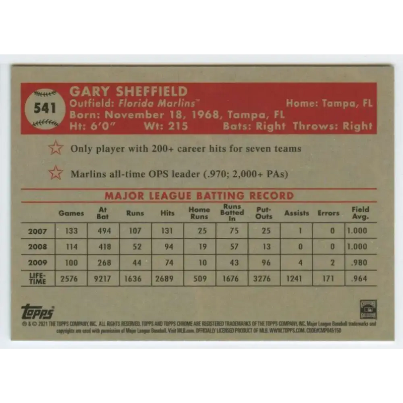 2021 Topps Chrome Platinum Anniversary #541 Gary Sheffield NM-MT Florida Marlins Baseball Card - Baseball Card Single