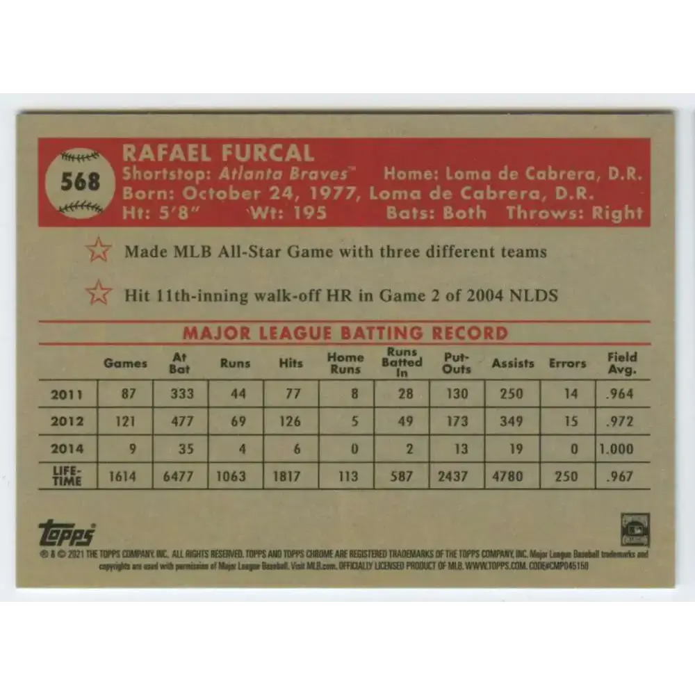 2021 Topps Chrome Platinum Anniversary #568 Rafael Furcal NM-MT Atlanta Braves Baseball Card - Baseball Card Single