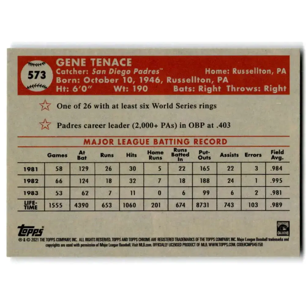 2021 Topps Chrome Platinum Anniversary #573 Gene Tenace NM-MT San Diego Padres Baseball Card - Baseball Card Single