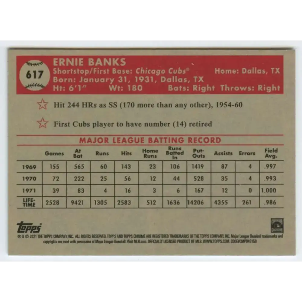 2021 Topps Chrome Platinum Anniversary #617 Ernie Banks NM-MT Chicago Cubs Baseball Card - Baseball Card Single