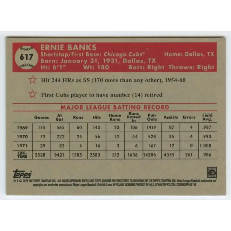2021 Topps Chrome Platinum Anniversary #617 Ernie Banks NM-MT Chicago Cubs Baseball Card - Baseball Card Single