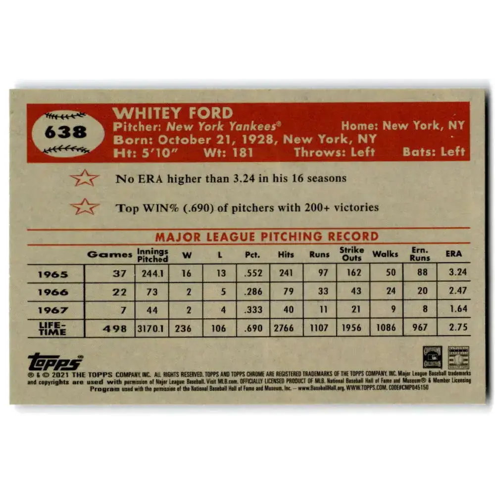 2021 Topps Chrome Platinum Anniversary #638 Whitey Ford NM-MT New York Yankees Baseball Card - Baseball Card Single