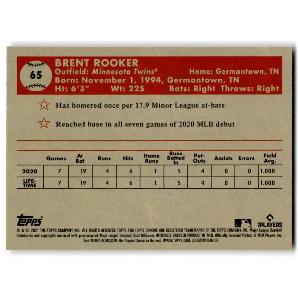 2021 Topps Chrome Platinum Anniversary #65 Brent Rooker NM-MT RC Rookie Minnesota Twins Baseball Card - Baseball Card