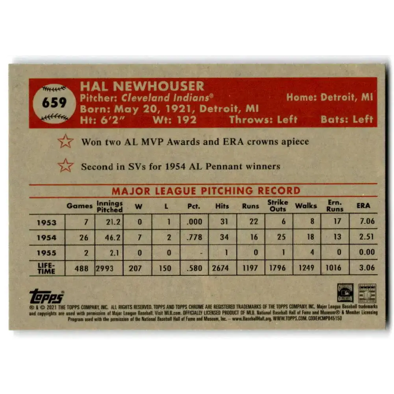 2021 Topps Chrome Platinum Anniversary #659 Hal Newhouser NM-MT Cleveland Indians Baseball Card - Baseball Card Single