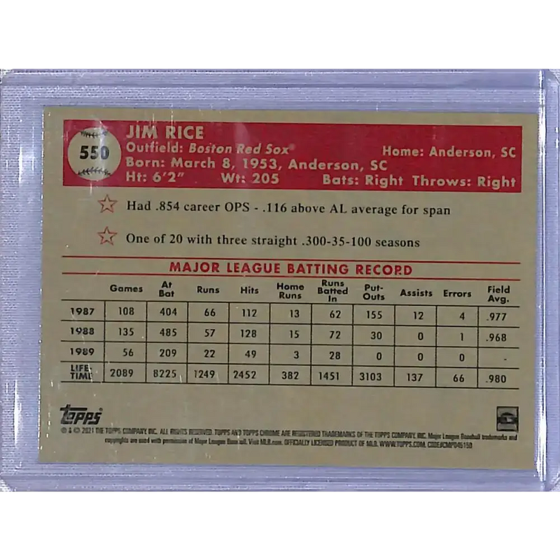 2021 Topps Chrome Platinum Anniversary Refractor Aqua Wave #550 Jim Rice NM-MT Boston Red Sox - Baseball Card Single