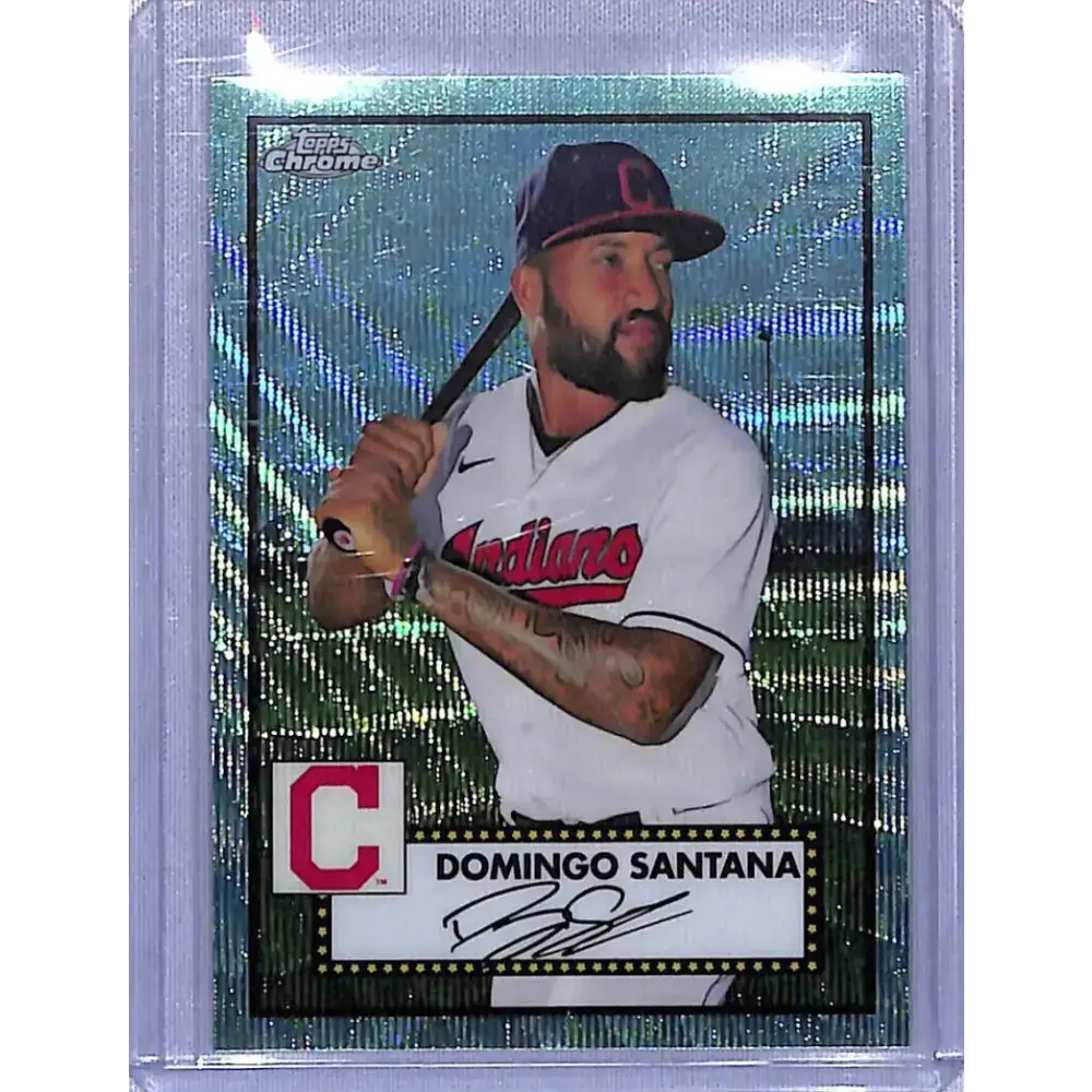 2021 Topps Chrome Platinum Anniversary Refractor Aqua Wave #590 Domingo Santana NM-MT Cleveland Indians - Baseball Card