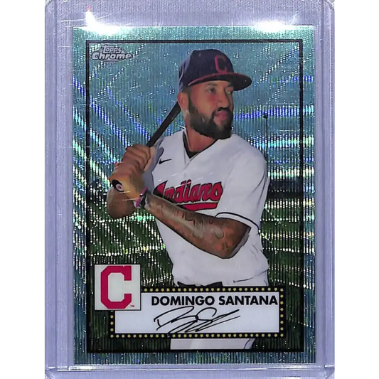 2021 Topps Chrome Platinum Anniversary Refractor Aqua Wave #590 Domingo Santana NM-MT Cleveland Indians - Baseball Card
