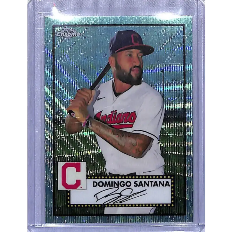 2021 Topps Chrome Platinum Anniversary Refractor Aqua Wave #590 Domingo Santana NM-MT Cleveland Indians - Baseball Card