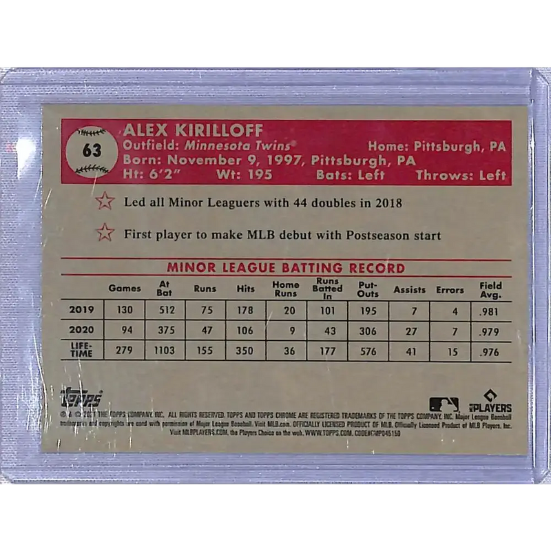 2021 Topps Chrome Platinum Anniversary Refractor Aqua Wave #63 Alex Kirilloff NM-MT RC Rookie Minnesota Twins