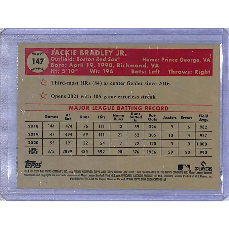 2021 Topps Chrome Platinum Anniversary Refractor Black/White Mini Diamonds #147 Jackie Bradley Jr. NM-MT - Baseball