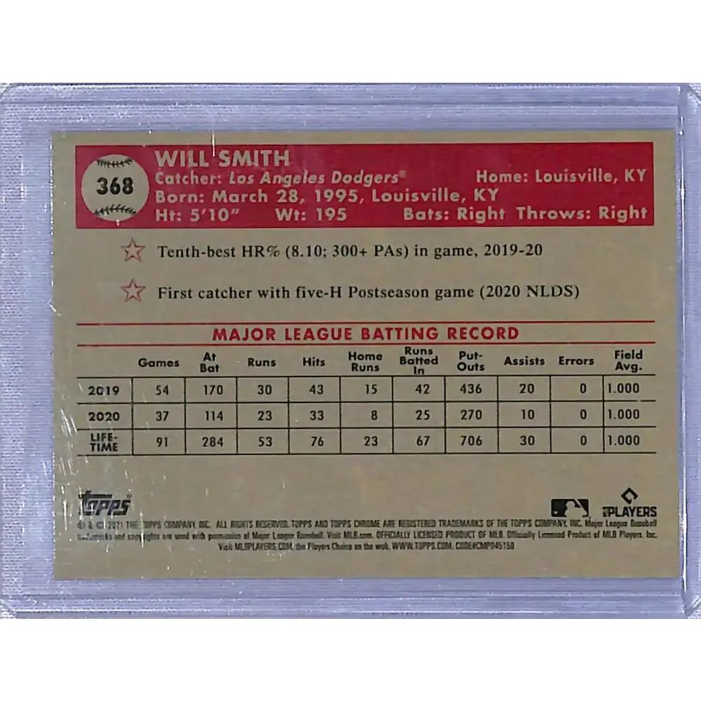 2021 Topps Chrome Platinum Anniversary Refractor Prism #368 Will Smith NM-MT Los Angeles Dodgers - Baseball Card Single