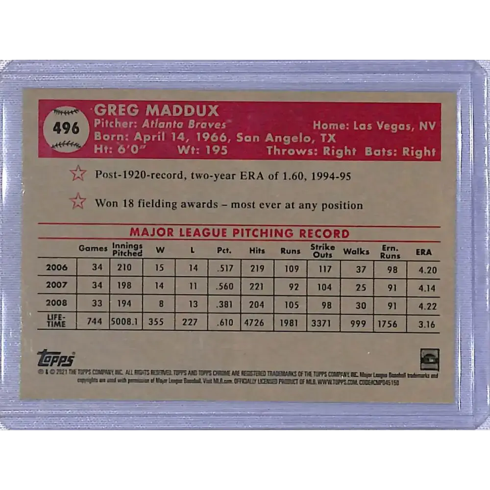 2021 Topps Chrome Platinum Anniversary Refractor Prism #496 Greg Maddux NM-MT Atlanta Braves - Baseball Card Single