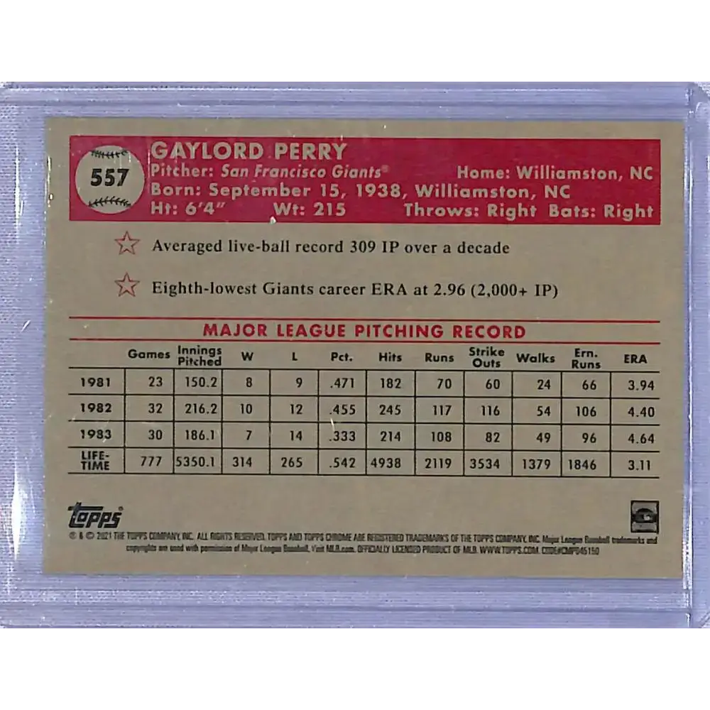 2021 Topps Chrome Platinum Anniversary Refractor Prism #557 Gaylord Perry NM-MT San Francisco Giants - Baseball Card