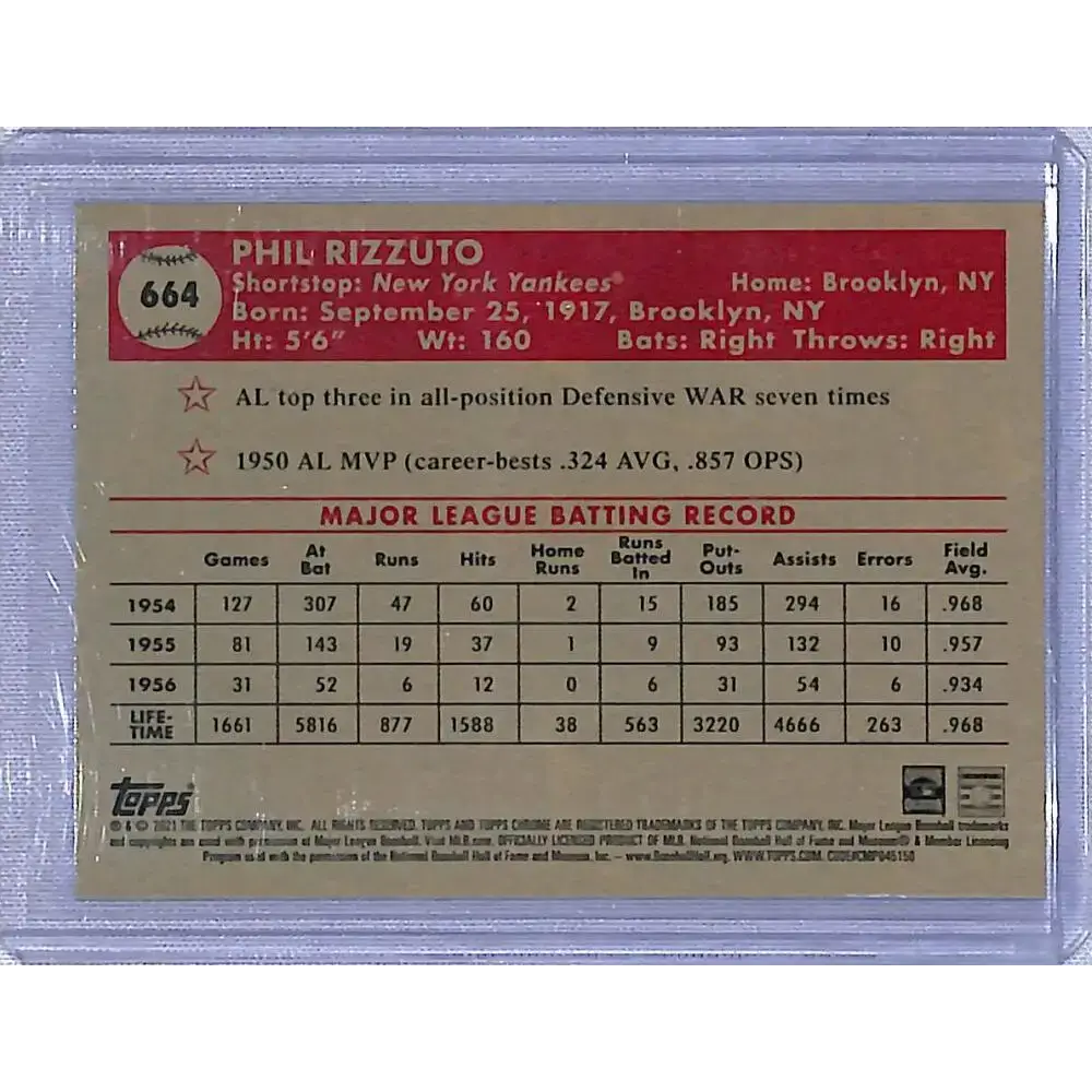 2021 Topps Chrome Platinum Anniversary Refractor Prism #664 Phil Rizzuto NM-MT New York Yankees - Baseball Card Single