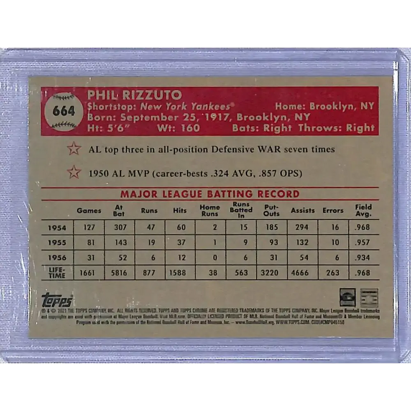 2021 Topps Chrome Platinum Anniversary Refractor Prism #664 Phil Rizzuto NM-MT New York Yankees - Baseball Card Single
