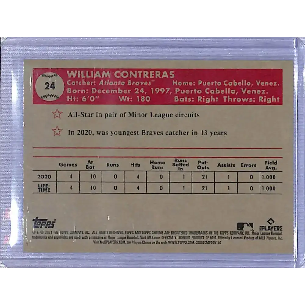 2021 Topps Chrome Platinum Anniversary Refractor Prism Blue #24 William Contreras NM-MT RC Rookie Atlanta Braves