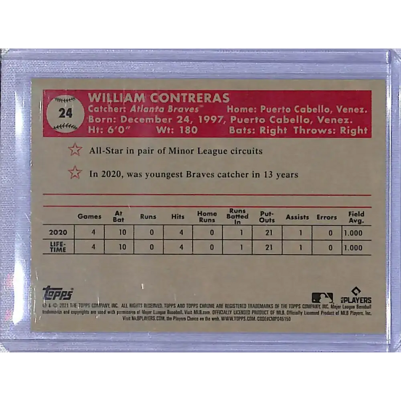 2021 Topps Chrome Platinum Anniversary Refractor Prism Blue #24 William Contreras NM-MT RC Rookie Atlanta Braves