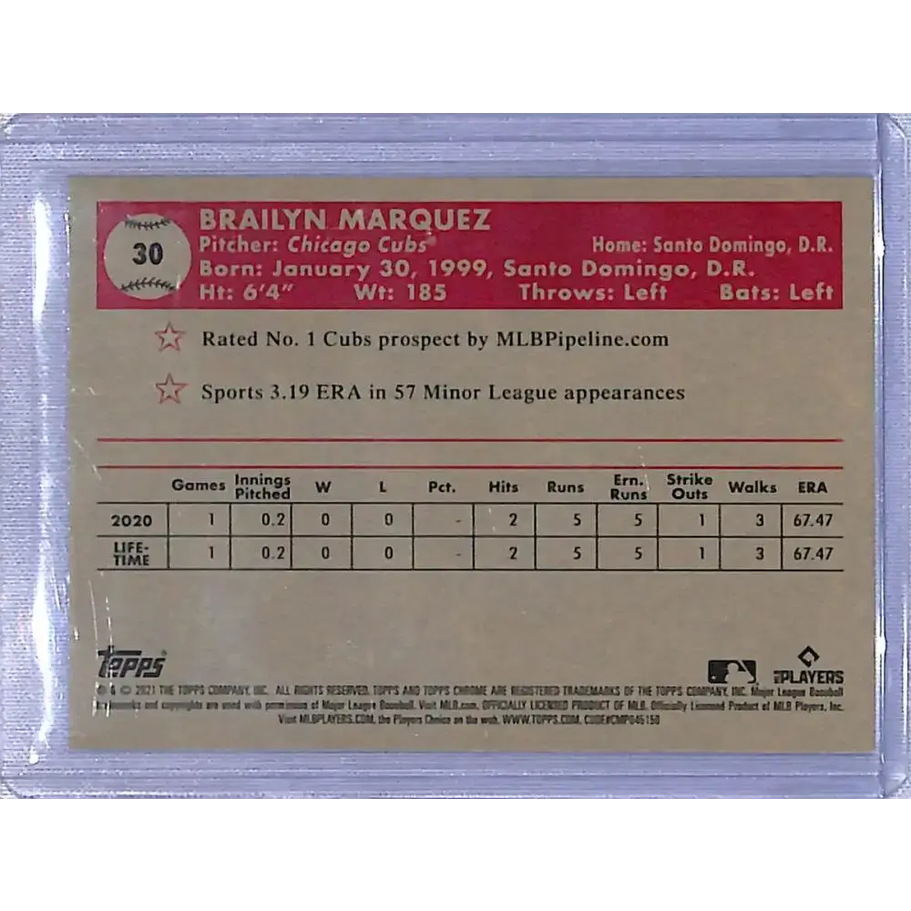 2021 Topps Chrome Platinum Anniversary Refractor Prism Blue #30 Brailyn Marquez NM-MT RC Rookie Chicago Cubs - Baseball