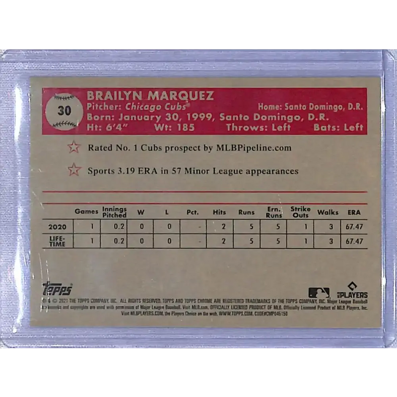 2021 Topps Chrome Platinum Anniversary Refractor Prism Blue #30 Brailyn Marquez NM-MT RC Rookie Chicago Cubs - Baseball