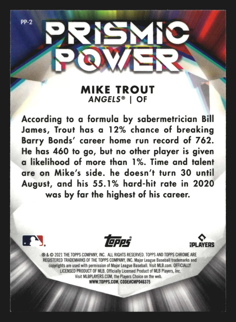 2021 Topps Chrome Prismic Power #PP-2 Mike Trout Los Angeles Angels - Baseball Card Single