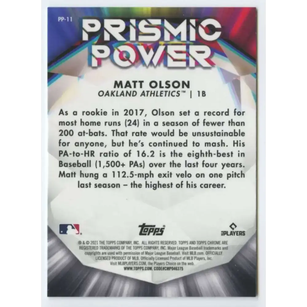2021 Topps Chrome Prismic Power Refractor #PP-11 Matt Olson NM-MT Oakland Athletics Baseball Card - Baseball Card Single