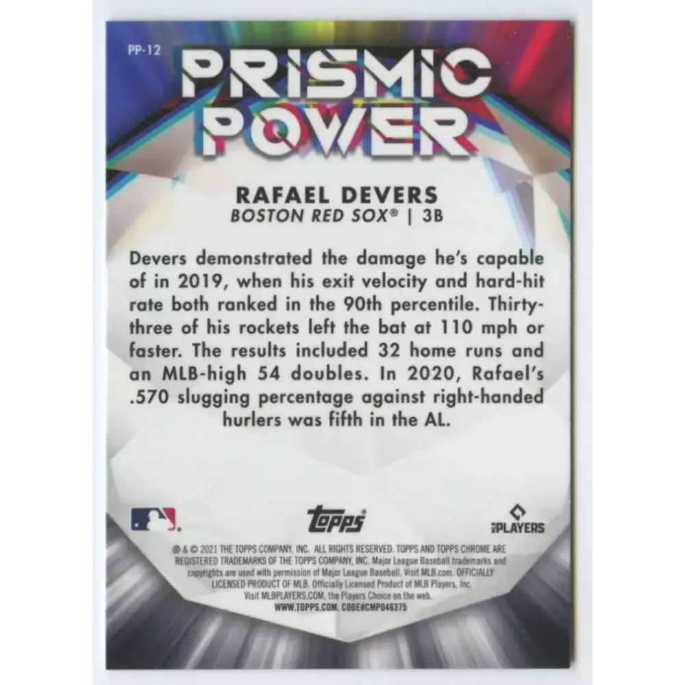 2021 Topps Chrome Prismic Power Refractor #PP-12 Rafael Devers NM-MT Boston Red Sox Baseball Card - Baseball Card Single