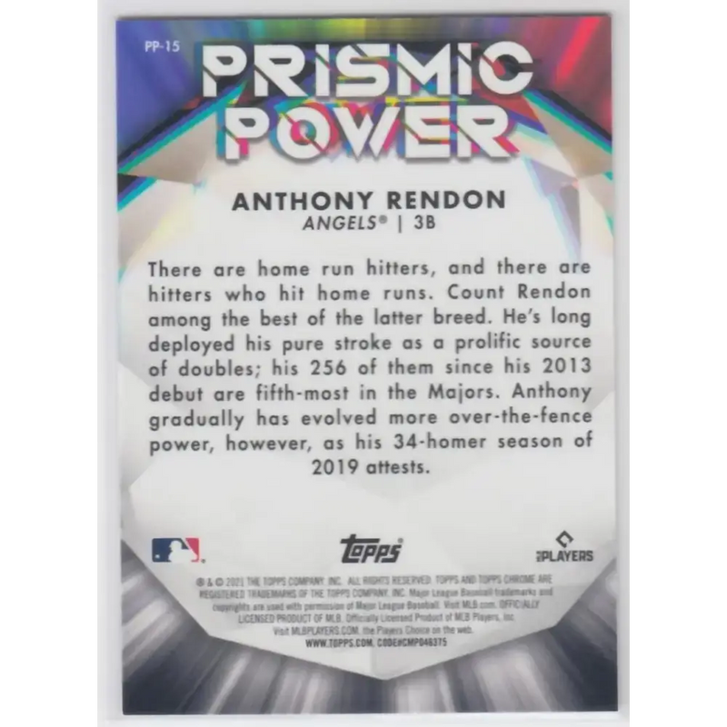 2021 Topps Chrome Prismic Power Refractor #PP-15 Anthony Rendon NM-MT Los Angeles Angels Baseball Card - Baseball Card