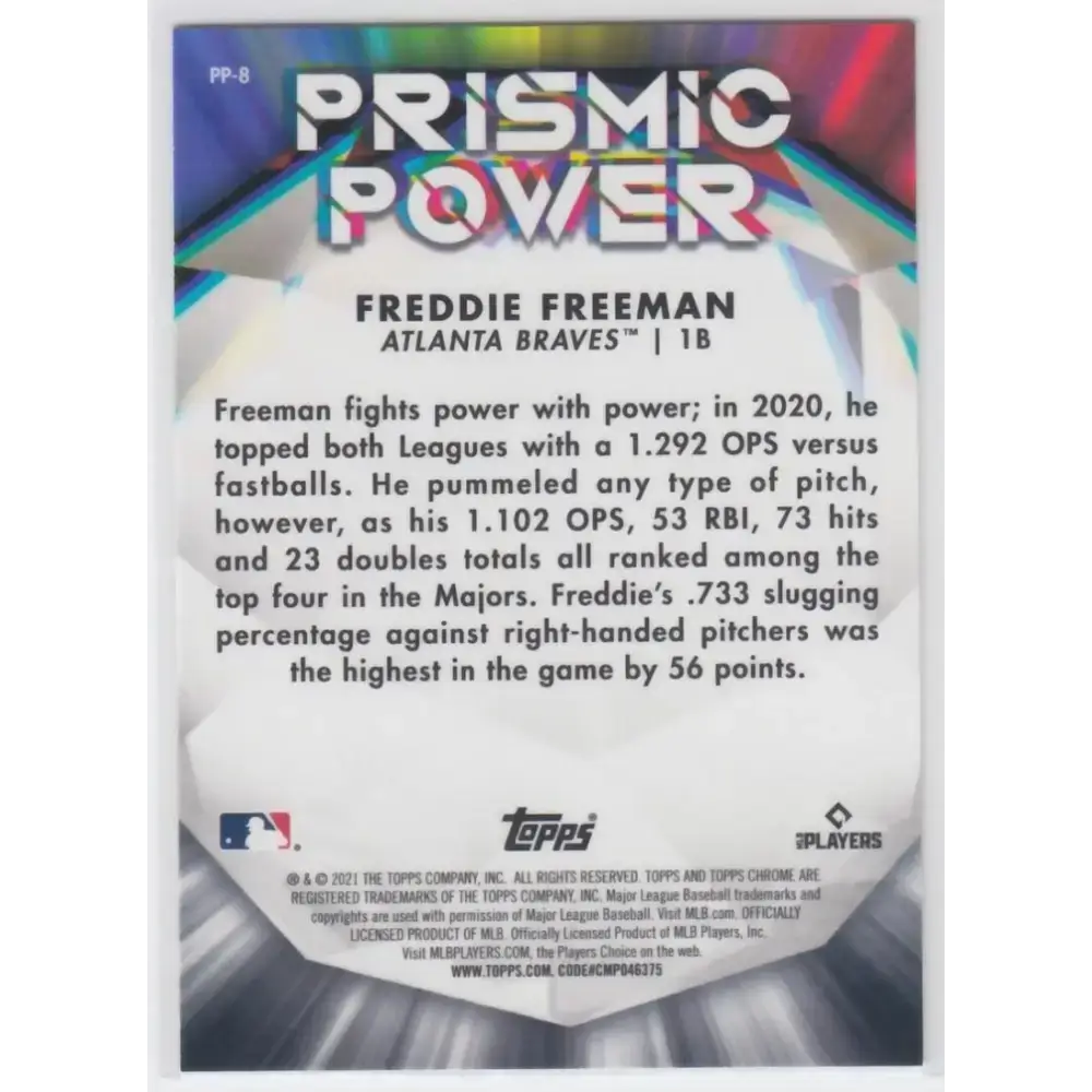 2021 Topps Chrome Prismic Power Refractor #PP-8 Freddie Freeman NM-MT Atlanta Braves Baseball Card - Baseball Card