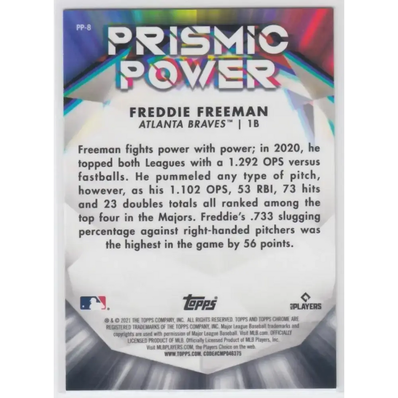 2021 Topps Chrome Prismic Power Refractor #PP-8 Freddie Freeman NM-MT Atlanta Braves Baseball Card - Baseball Card
