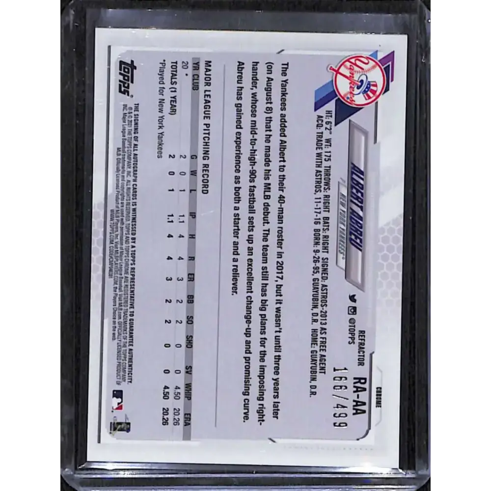 2021 Topps Chrome #RA-AA Albert Abreu Rookie Auto Refractor #/499 NM-MT Baseball Card - Baseball Card Single