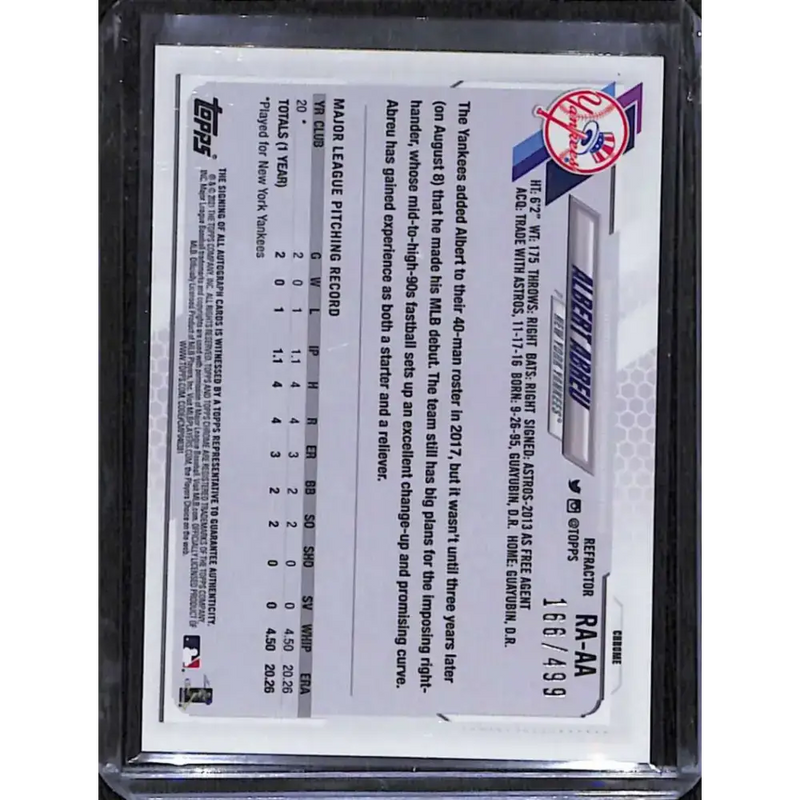 2021 Topps Chrome #RA-AA Albert Abreu Rookie Auto Refractor #/499 NM-MT Baseball Card - Baseball Card Single
