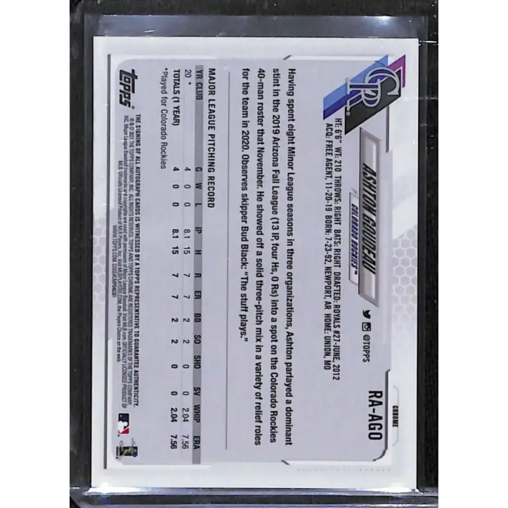 2021 Topps Chrome #RA-AGO Ashton Goudeau Rookie Auto NM-MT Baseball Card - Baseball Card Single