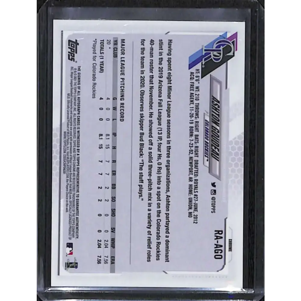 2021 Topps Chrome #RA-AGO Ashton Goudeau Rookie Auto NM-MT Baseball Card - Baseball Card Single