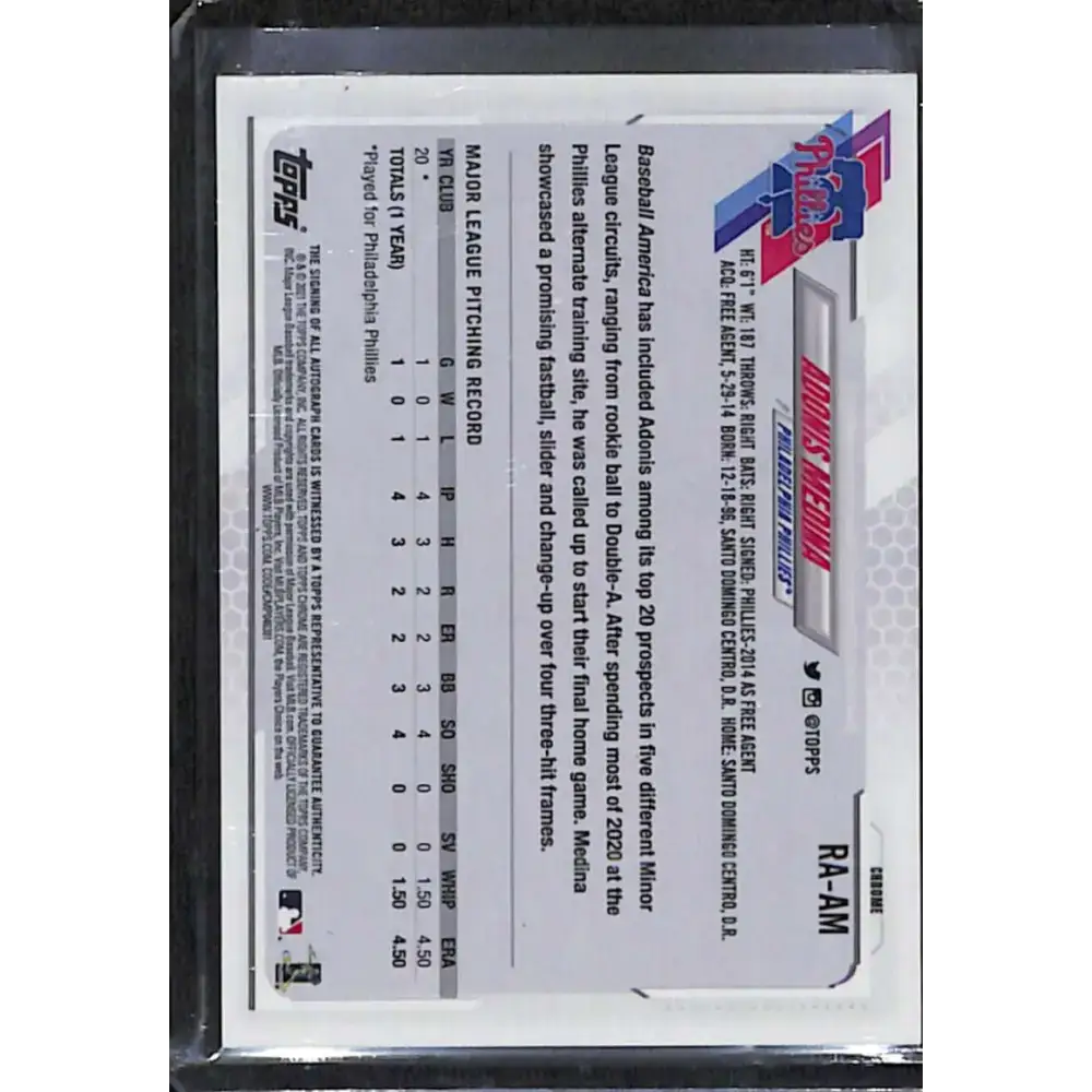 2021 Topps Chrome #RA-AM Adonis Medina Rookie Auto NM-MT Baseball Card - Baseball Card Single