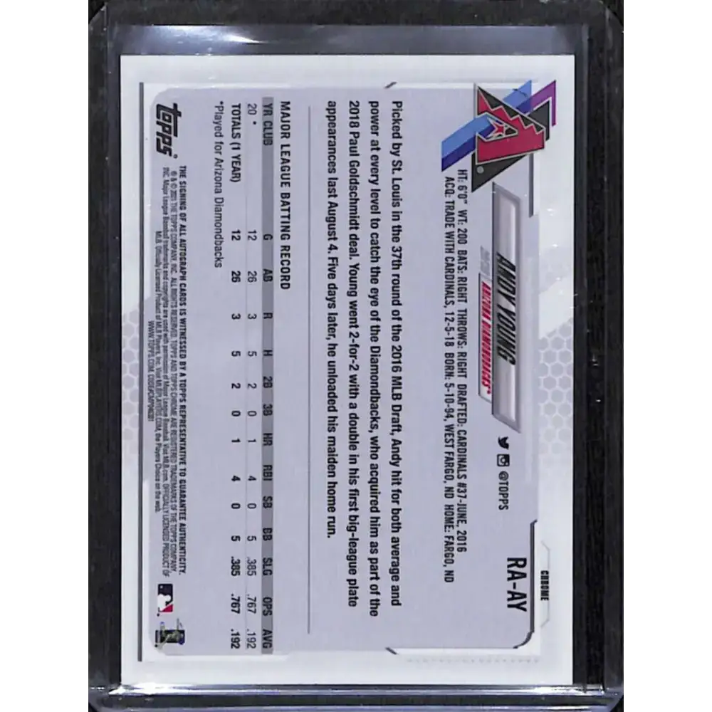 2021 Topps Chrome #RA-AY Andy Young Rookie Auto NM-MT Baseball Card - Baseball Card Single