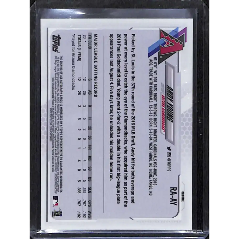 2021 Topps Chrome #RA-AY Andy Young Rookie Auto NM-MT Baseball Card - Baseball Card Single
