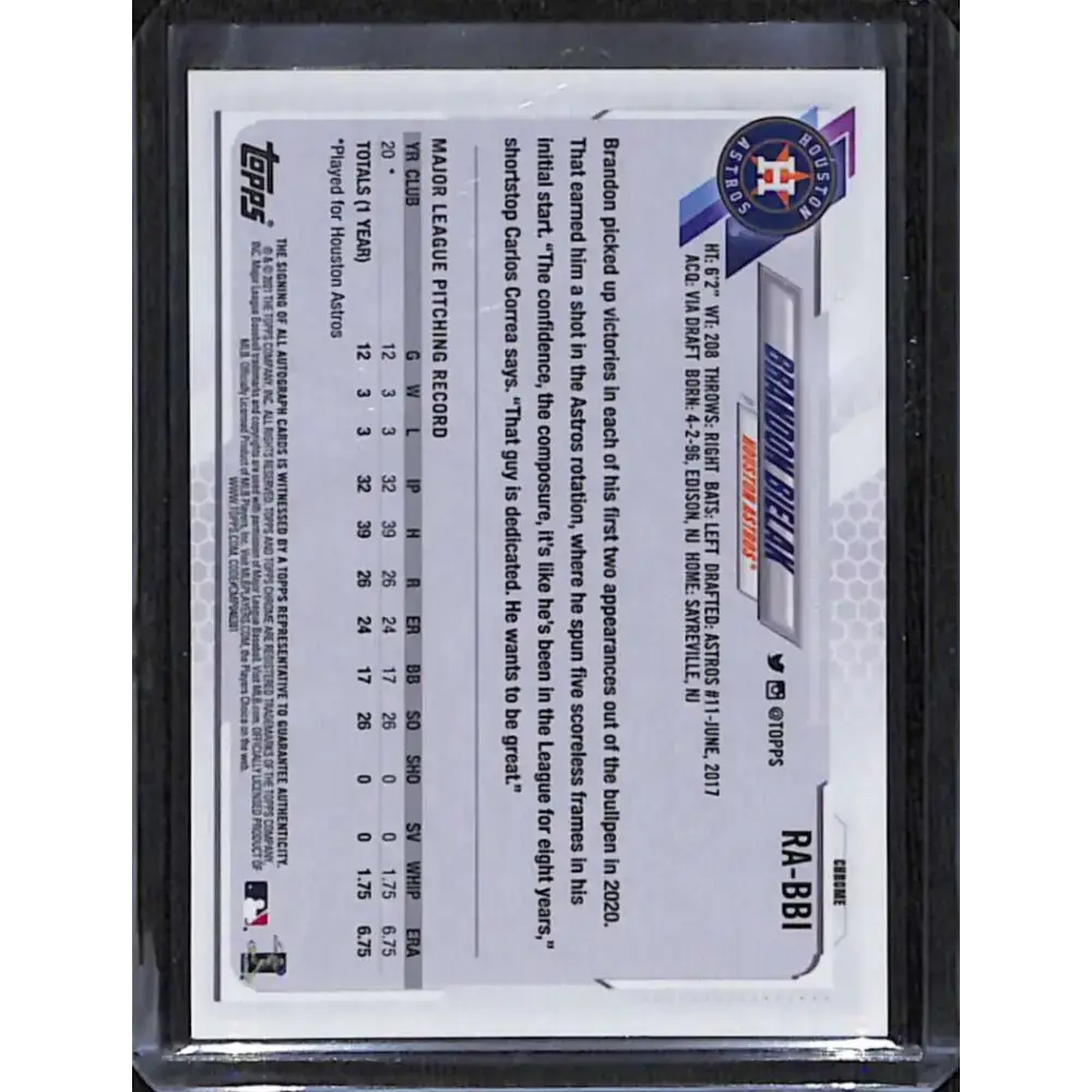 2021 Topps Chrome #RA-BBI Brandon Bielak Rookie Auto NM-MT Baseball Card - Baseball Card Single