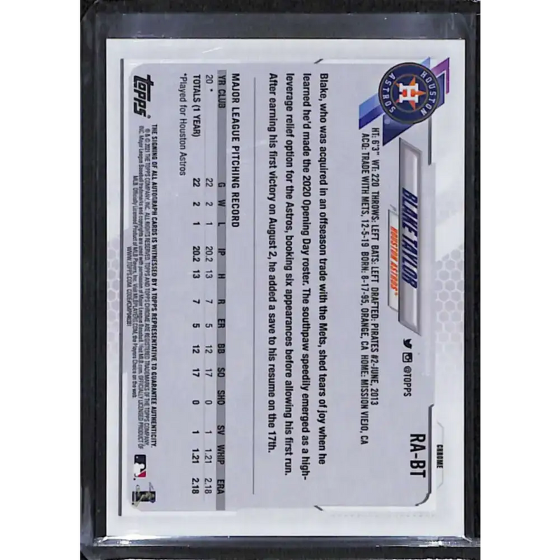 2021 Topps Chrome #RA-BT Blake Taylor Rookie Auto NM-MT Baseball Card - Baseball Card Single
