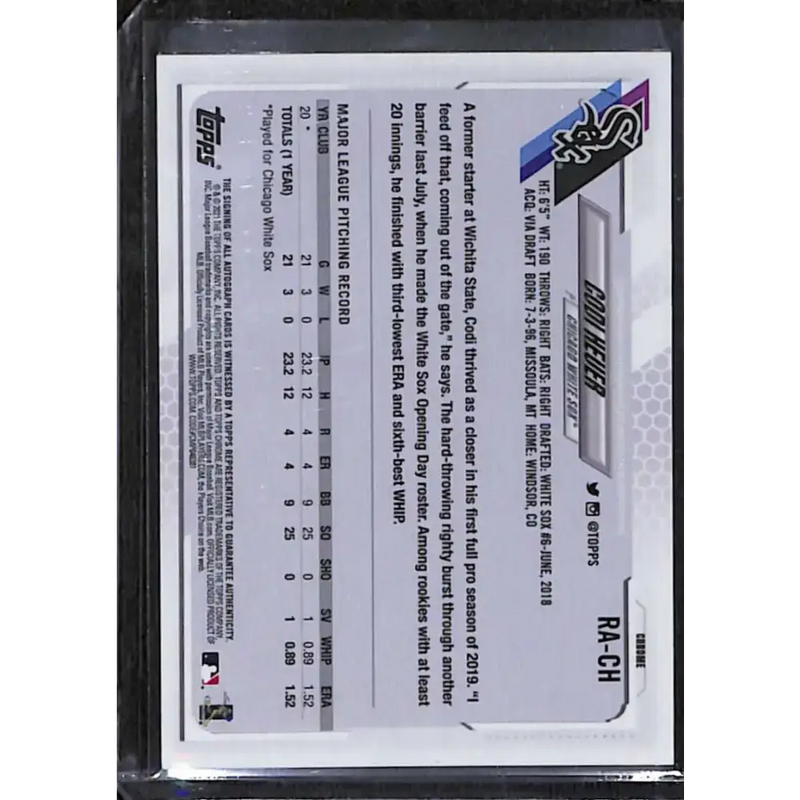 2021 Topps Chrome #RA-CH Codi Heuer Rookie Auto NM-MT Baseball Card - Baseball Card Single