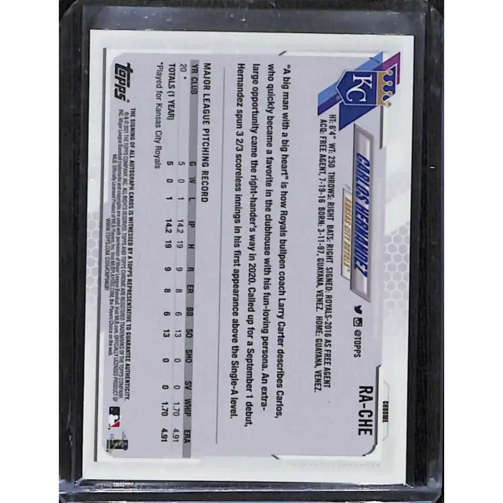 2021 Topps Chrome #RA-CHE Carlos Hernandez Rookie Auto NM-MT Baseball Card - Baseball Card Single