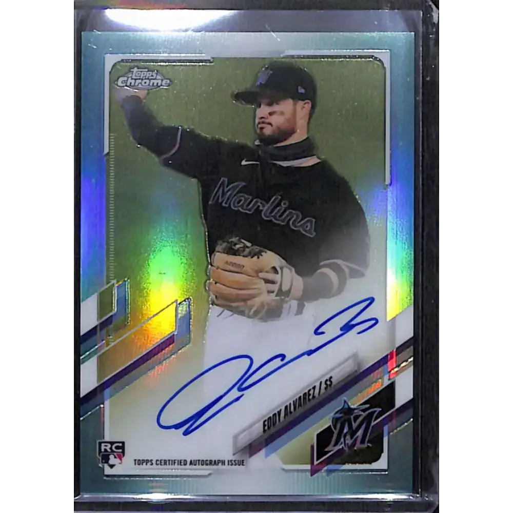 2021 Topps Chrome #RA-EA Eddy Alvarez Rookie Auto Aqua Refractor #/199 NM-MT Baseball Card - Baseball Card Single