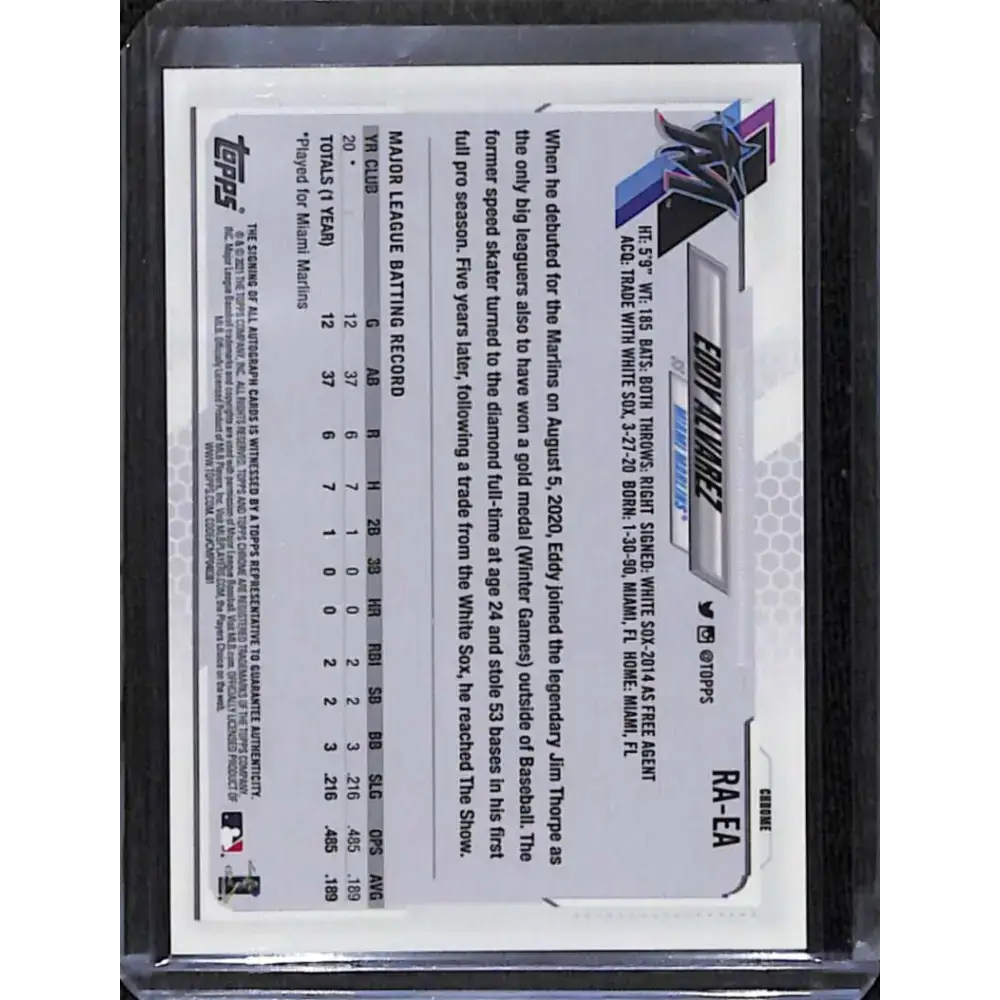 2021 Topps Chrome #RA-EA Eddy Alvarez Rookie Auto NM-MT Baseball Card - Baseball Card Single