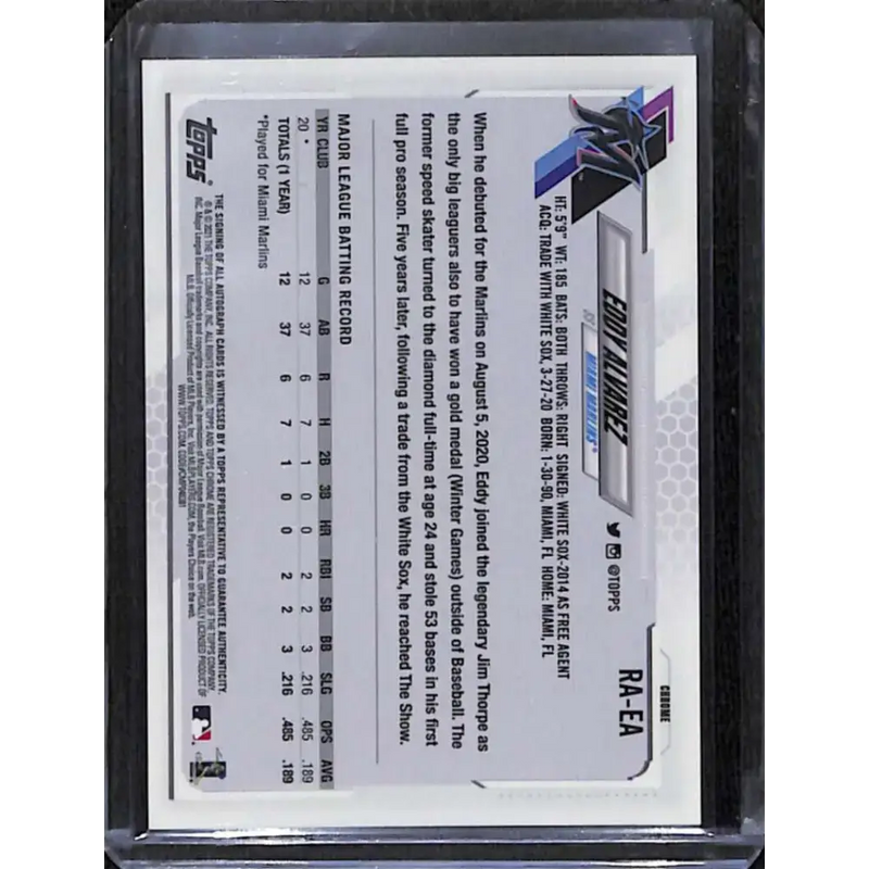 2021 Topps Chrome #RA-EA Eddy Alvarez Rookie Auto NM-MT Baseball Card - Baseball Card Single